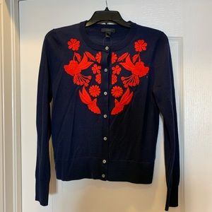 J Crew navy and red cardigan NWT